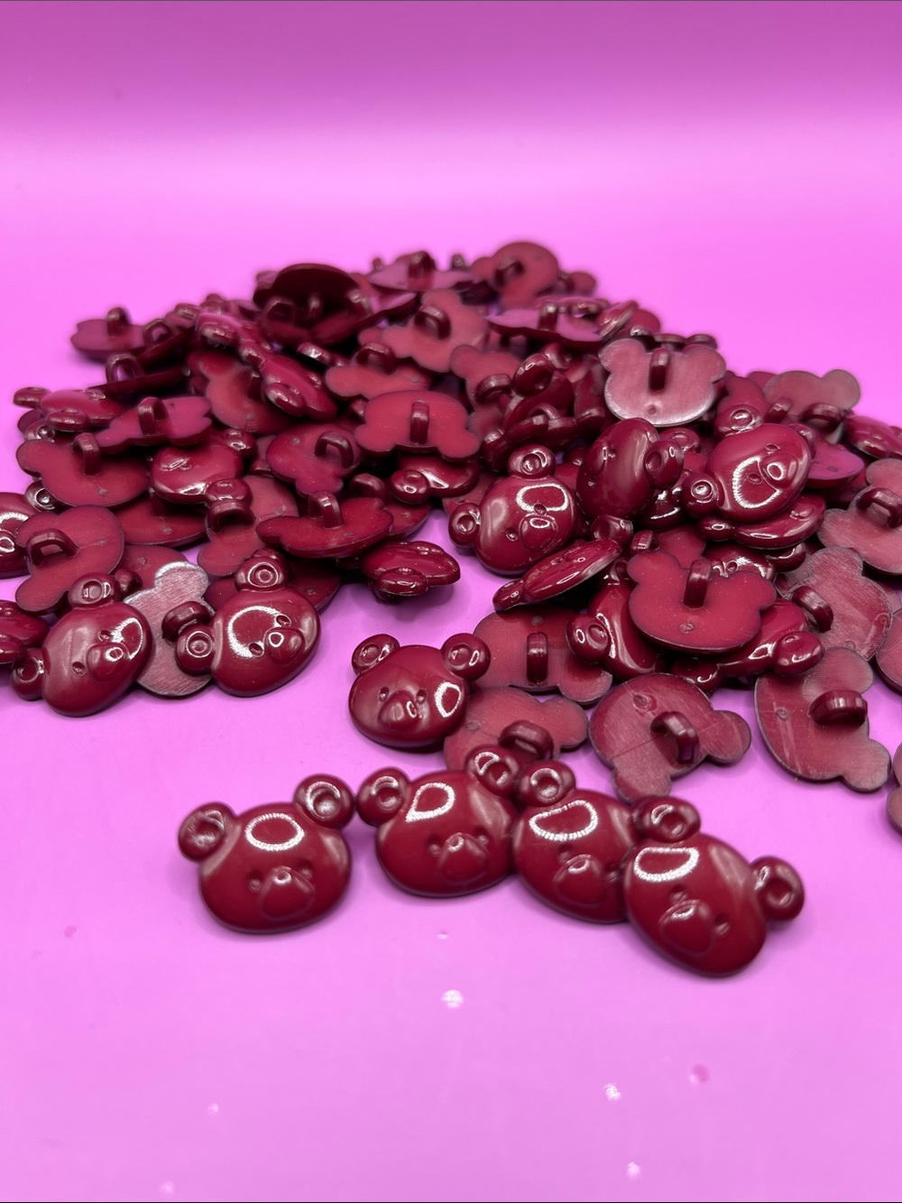 Vintage Cute Bear Shank Buttons in Deep Berry Red